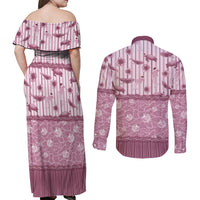 Hawaii Christmas In July Couples Matching Off Shoulder Maxi Dress and Long Sleeve Button Shirt Dusty Pink Mele Kalikimaka Sea Animals