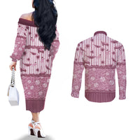 Hawaii Christmas In July Couples Matching Off The Shoulder Long Sleeve Dress and Long Sleeve Button Shirt Dusty Pink Mele Kalikimaka Sea Animals