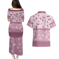 Hawaii Christmas In July Couples Matching Puletasi and Hawaiian Shirt Dusty Pink Mele Kalikimaka Sea Animals