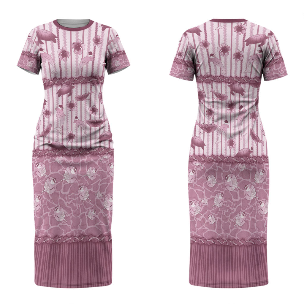 Hawaii Christmas In July Couples Matching Short Sleeve Bodycon Dress and Long Sleeve Button Shirt Dusty Pink Mele Kalikimaka Sea Animals DT05 - Polynesian Pride