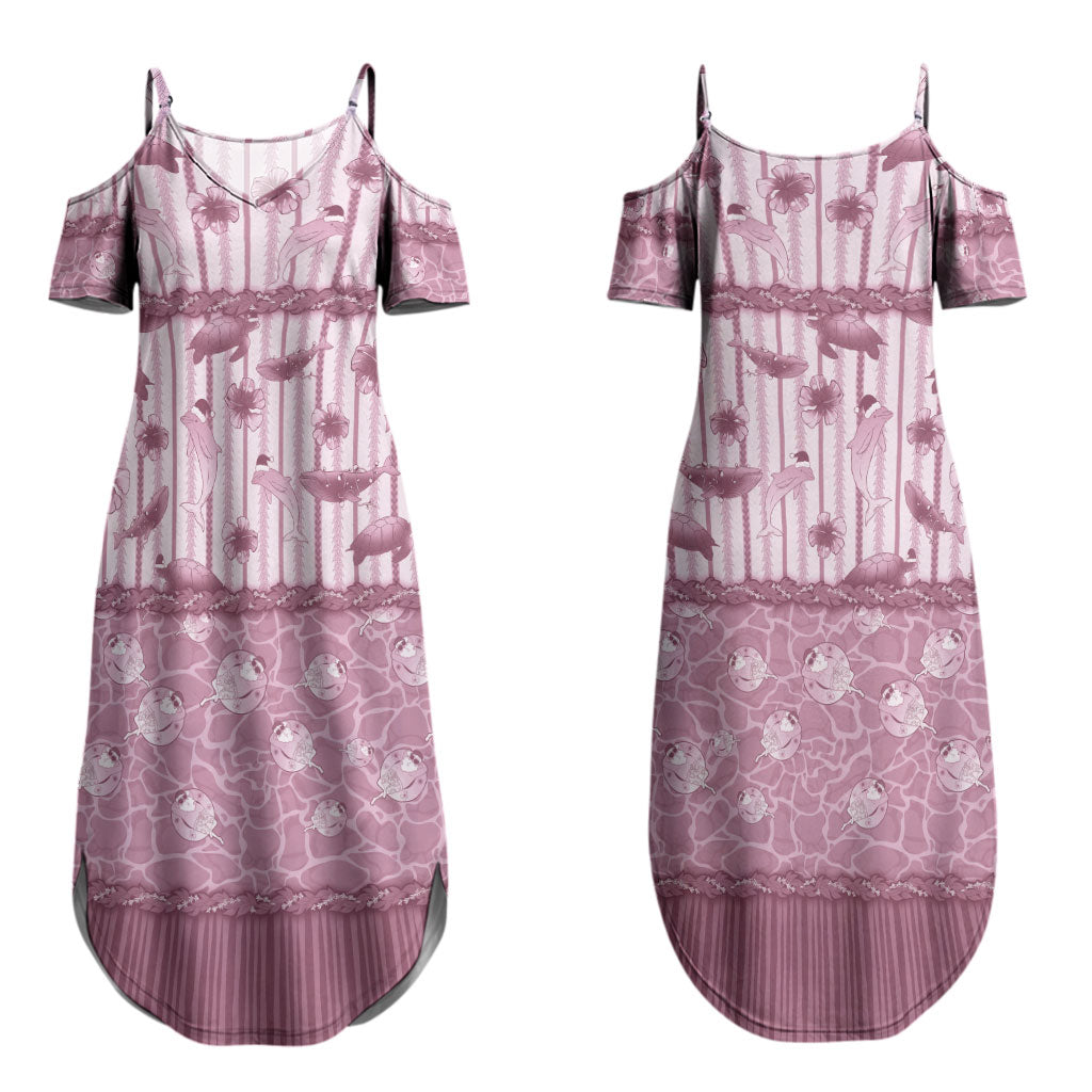Hawaii Christmas In July Couples Matching Summer Maxi Dress and Hawaiian Shirt Dusty Pink Mele Kalikimaka Sea Animals DT05 - Polynesian Pride