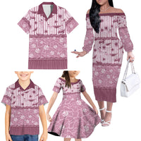 Hawaii Christmas In July Family Matching Off The Shoulder Long Sleeve Dress and Hawaiian Shirt Dusty Pink Mele Kalikimaka Sea Animals