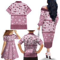 Hawaii Christmas In July Family Matching Off The Shoulder Long Sleeve Dress and Hawaiian Shirt Dusty Pink Mele Kalikimaka Sea Animals