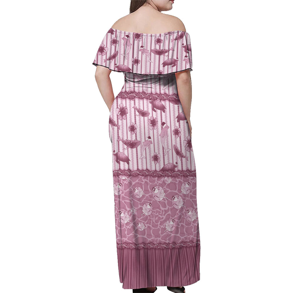 Hawaii Christmas In July Family Matching Off Shoulder Maxi Dress and Hawaiian Shirt Dusty Pink Mele Kalikimaka Sea Animals