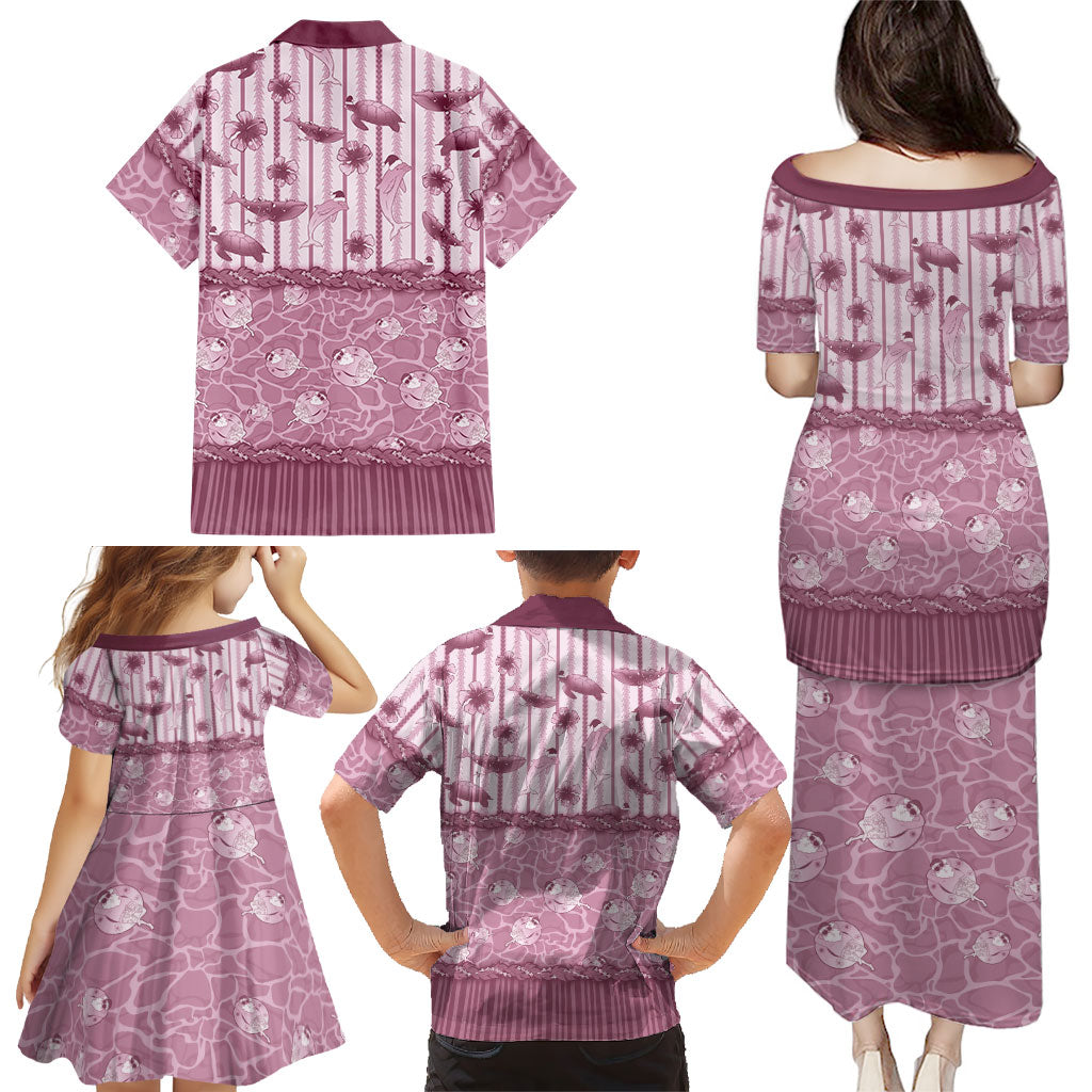 Hawaii Christmas In July Family Matching Puletasi and Hawaiian Shirt Dusty Pink Mele Kalikimaka Sea Animals