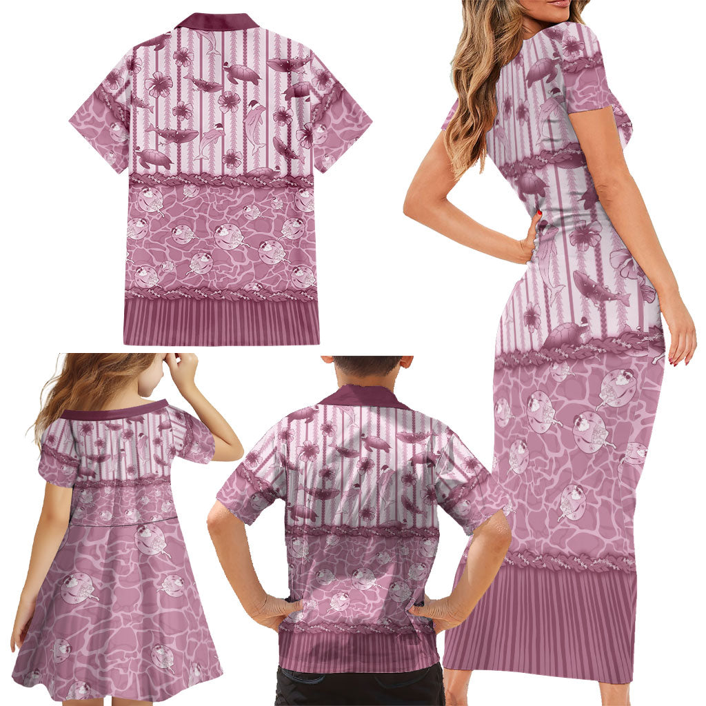Hawaii Christmas In July Family Matching Short Sleeve Bodycon Dress and Hawaiian Shirt Dusty Pink Mele Kalikimaka Sea Animals