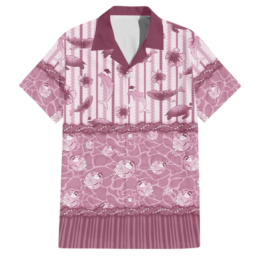 Hawaii Christmas In July Family Matching Short Sleeve Bodycon Dress and Hawaiian Shirt Dusty Pink Mele Kalikimaka Sea Animals