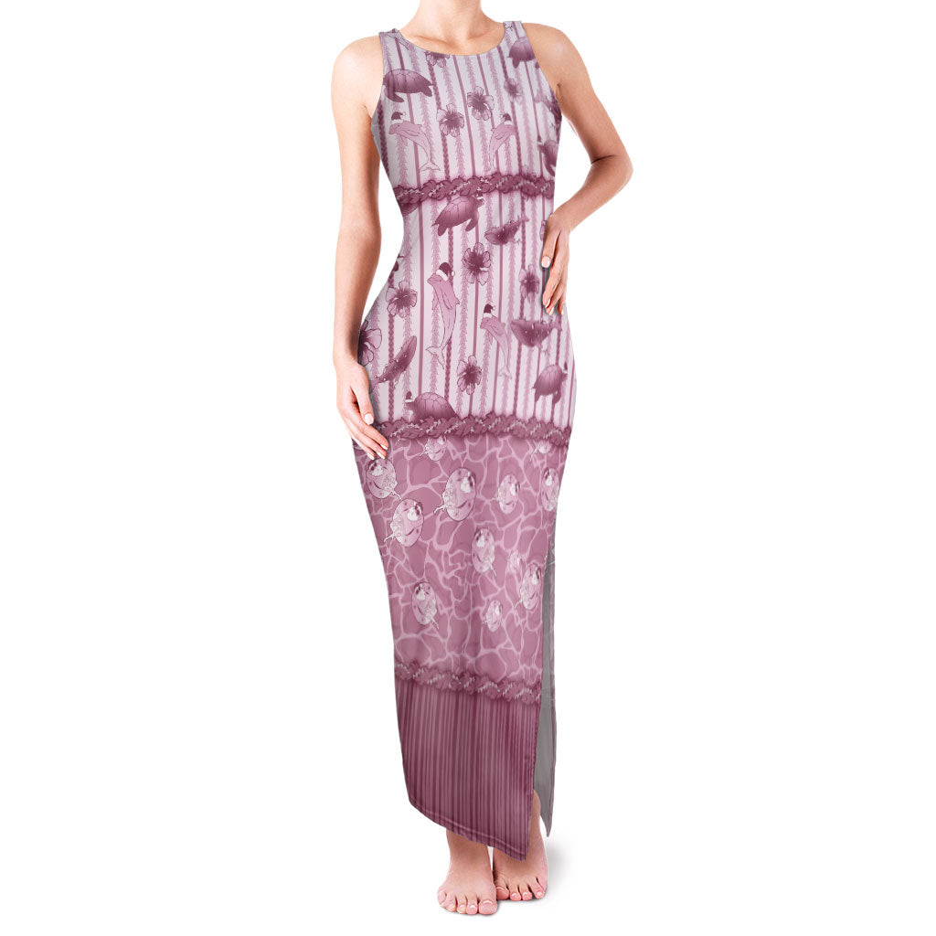 Hawaii Christmas In July Family Matching Tank Maxi Dress and Hawaiian Shirt Dusty Pink Mele Kalikimaka Sea Animals