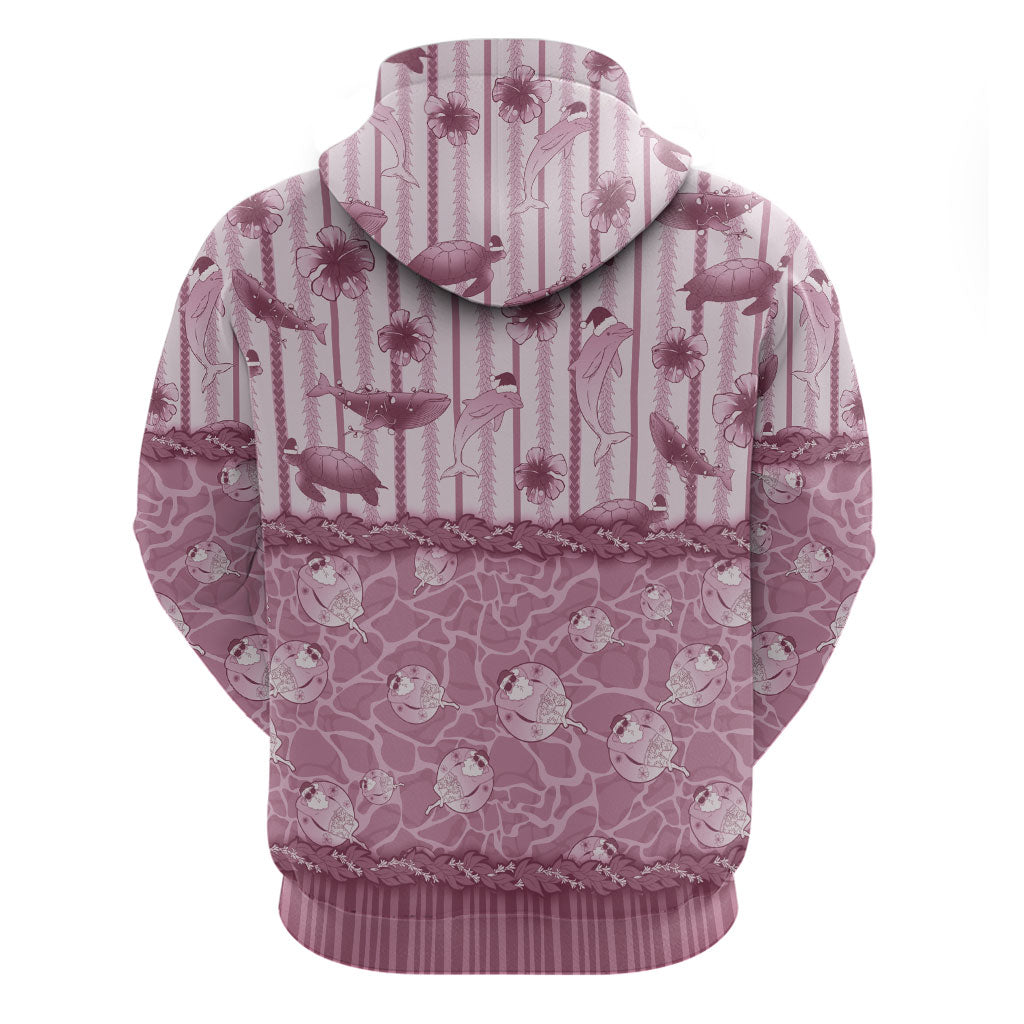 Hawaii Christmas In July Hoodie Dusty Pink Mele Kalikimaka Sea Animals