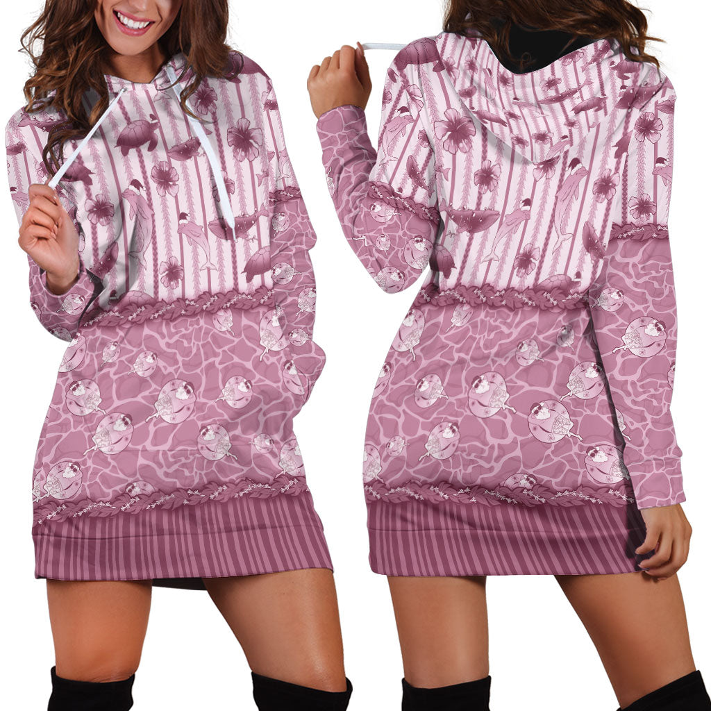 Hawaii Christmas In July Hoodie Dress Dusty Pink Mele Kalikimaka Sea Animals