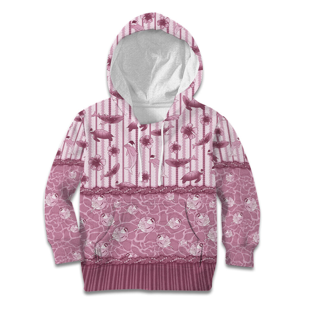 Hawaii Christmas In July Kid Hoodie Dusty Pink Mele Kalikimaka Sea Animals