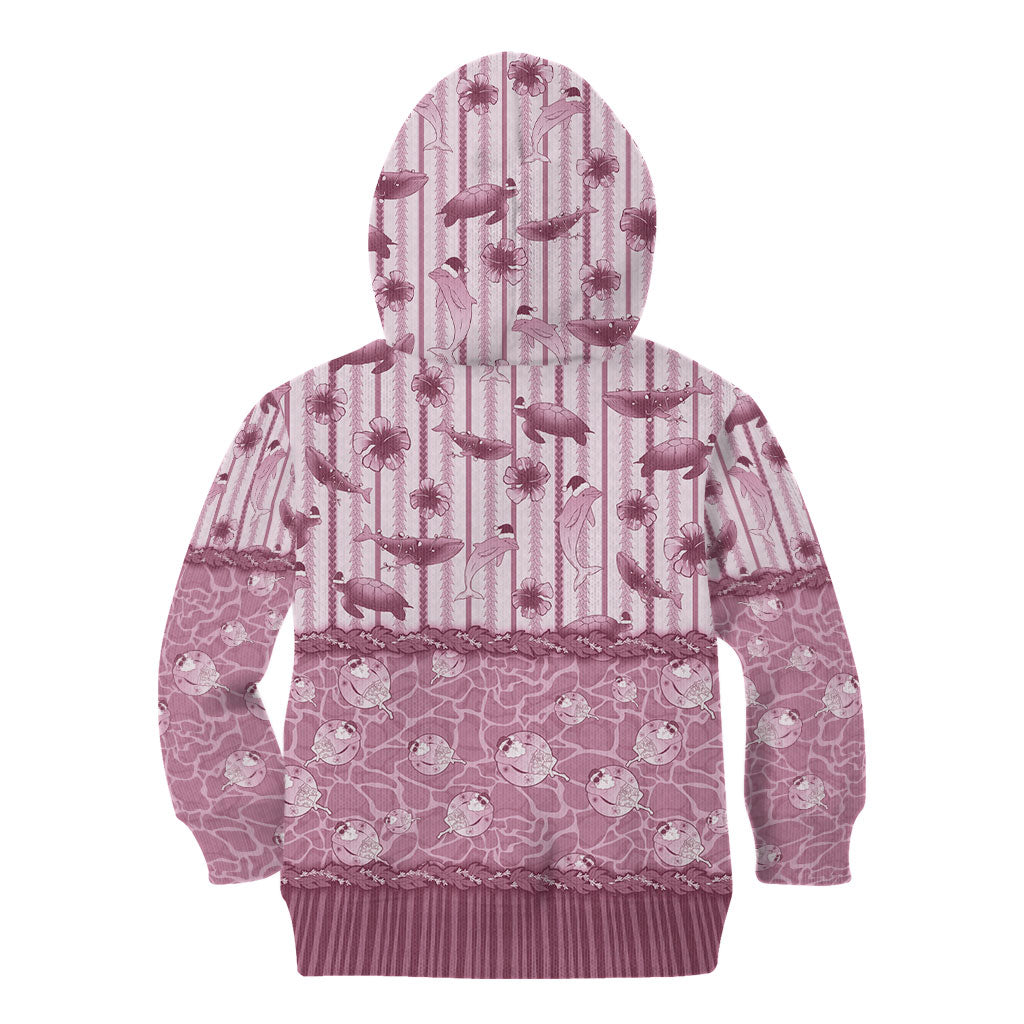 Hawaii Christmas In July Kid Hoodie Dusty Pink Mele Kalikimaka Sea Animals