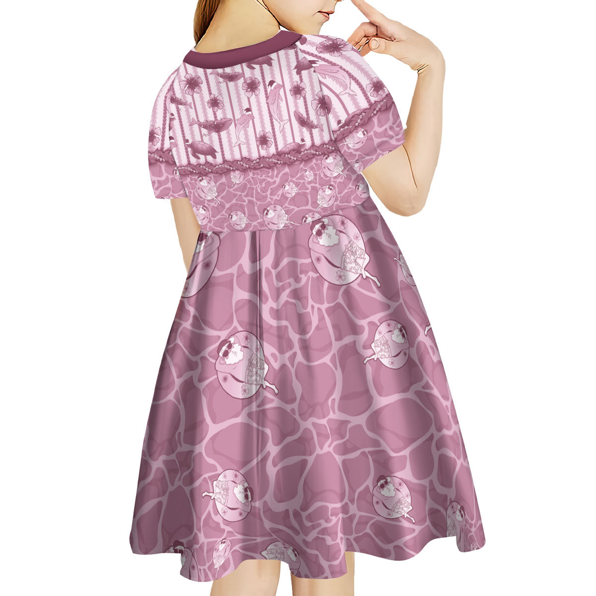 Hawaii Christmas In July Kid Short Sleeve Dress Dusty Pink Mele Kalikimaka Sea Animals