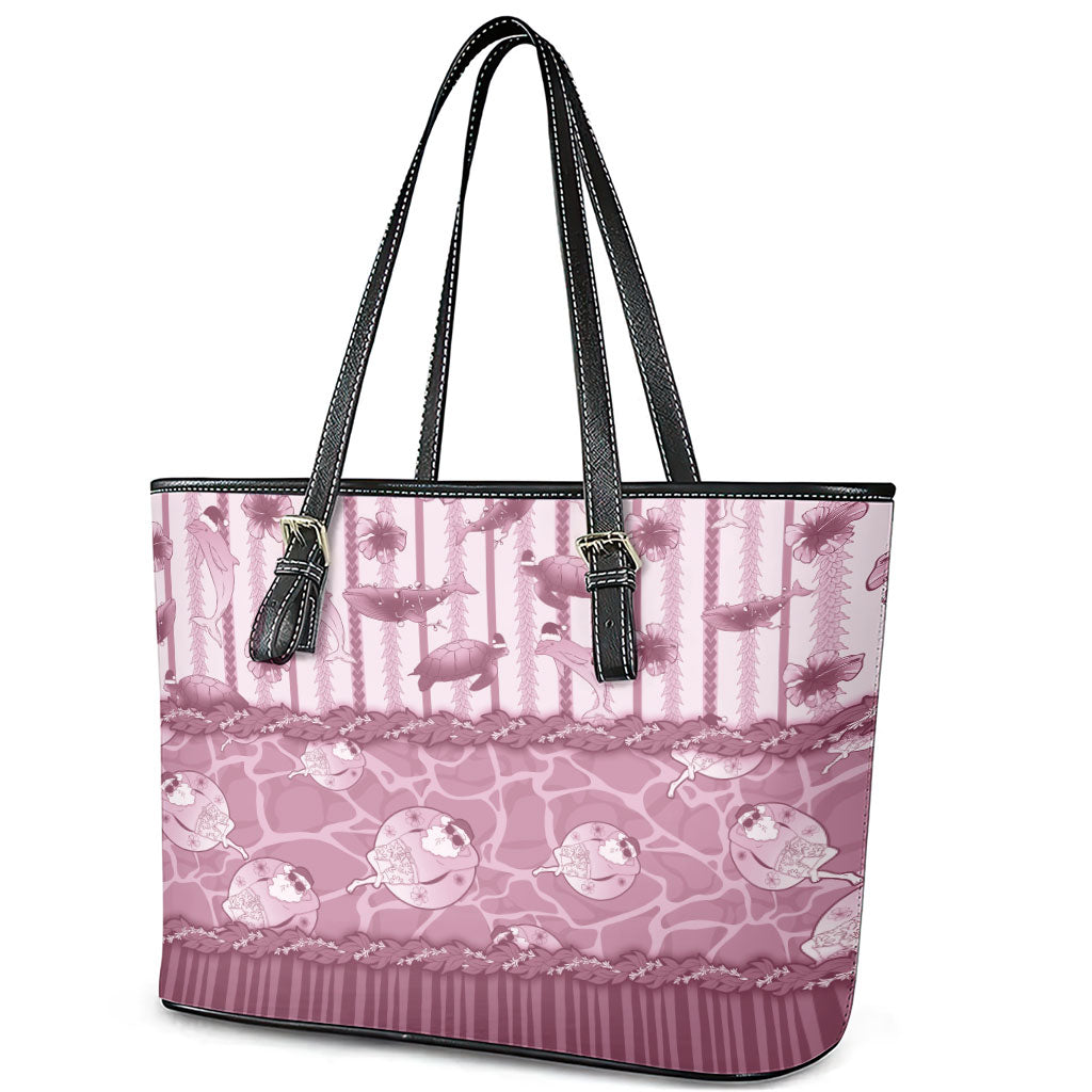 Hawaii Christmas In July Leather Tote Bag Dusty Pink Mele Kalikimaka Sea Animals