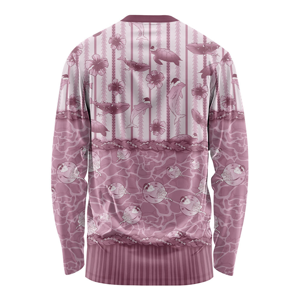 Hawaii Christmas In July Long Sleeve Shirt Dusty Pink Mele Kalikimaka Sea Animals