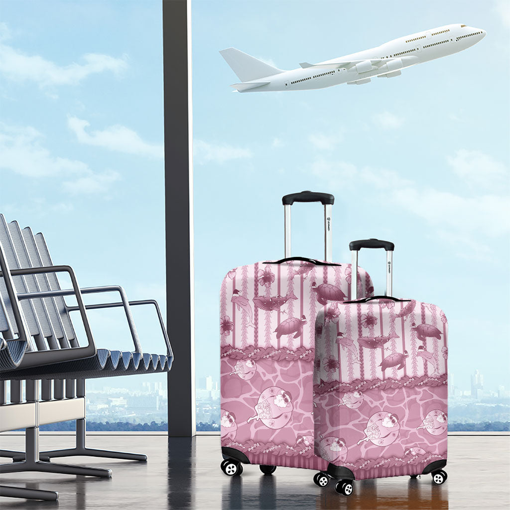Hawaii Christmas In July Luggage Cover Dusty Pink Mele Kalikimaka Sea Animals