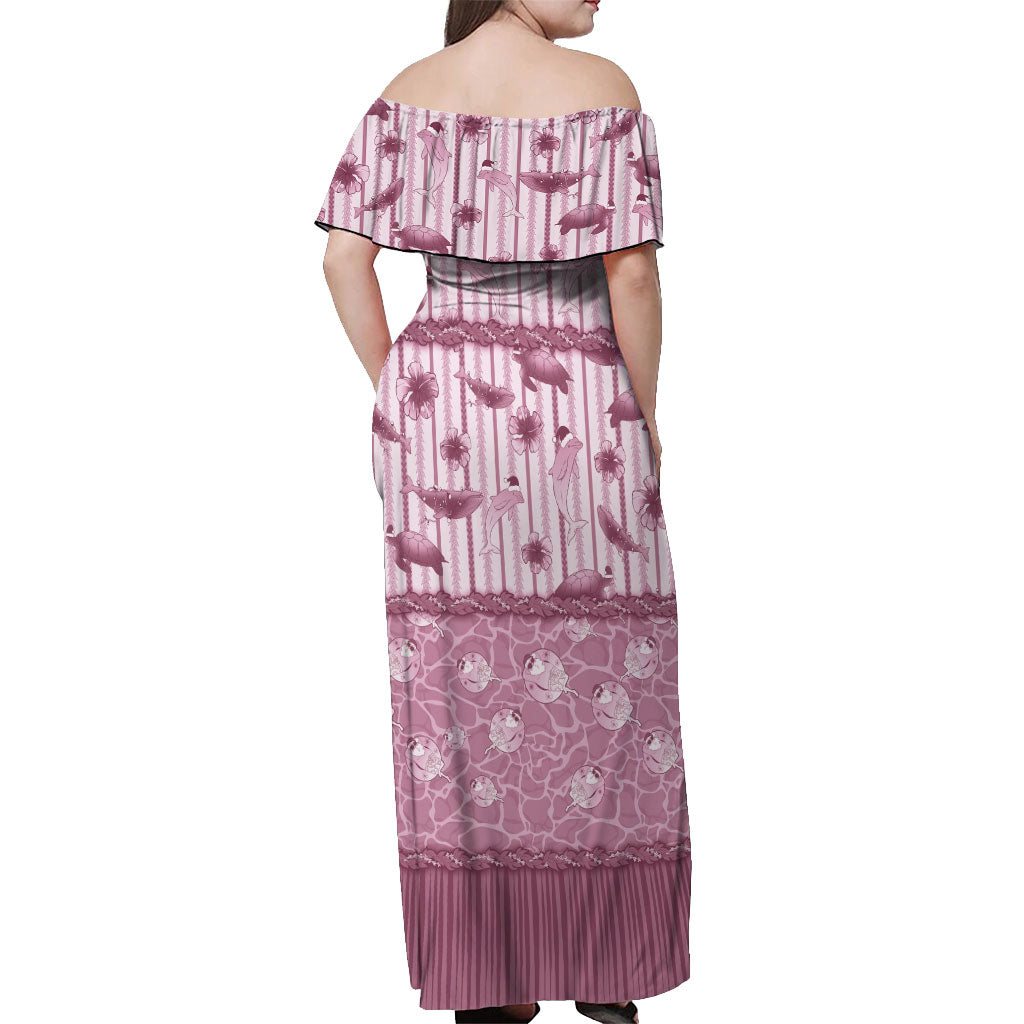 Hawaii Christmas In July Off Shoulder Maxi Dress Dusty Pink Mele Kalikimaka Sea Animals