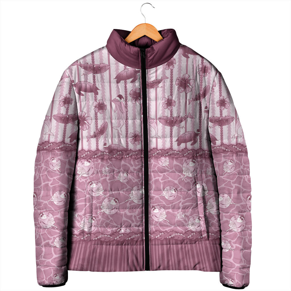 Hawaii Christmas In July Padded Jacket Dusty Pink Mele Kalikimaka Sea Animals