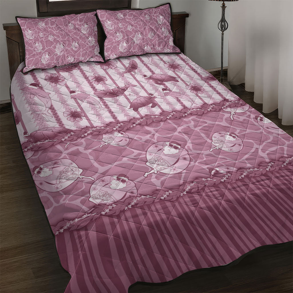 Hawaii Christmas In July Quilt Bed Set Dusty Pink Mele Kalikimaka Sea Animals