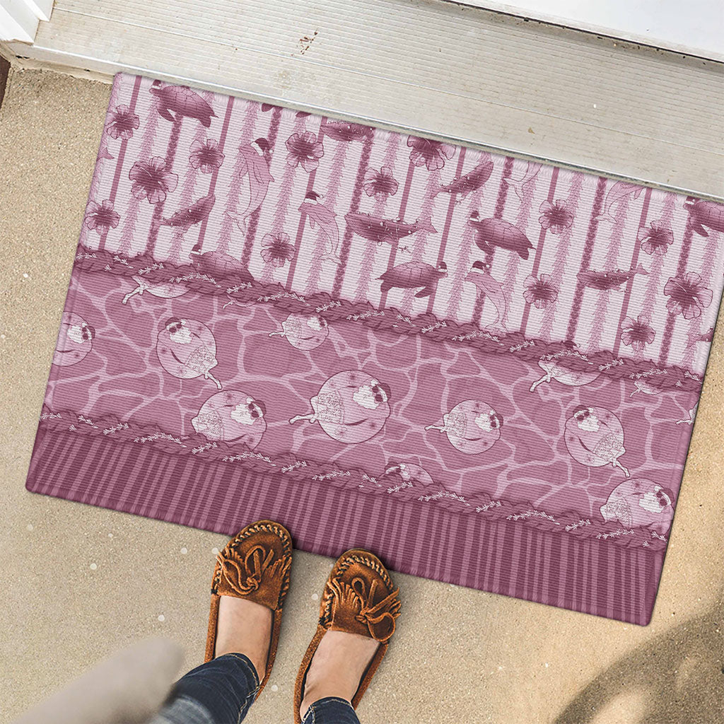Hawaii Christmas In July Rubber Doormat Dusty Pink Mele Kalikimaka Sea Animals