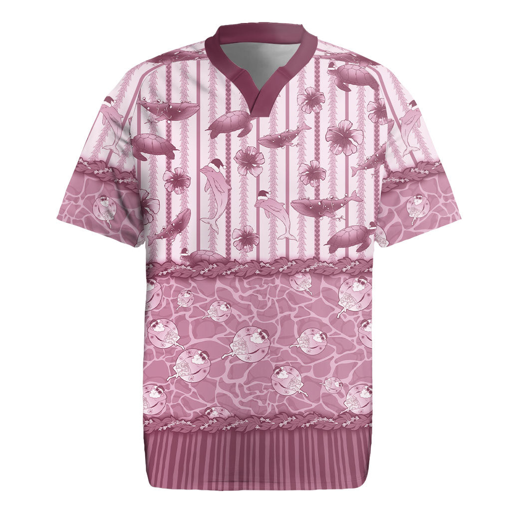 Hawaii Christmas In July Rugby Jersey Dusty Pink Mele Kalikimaka Sea Animals