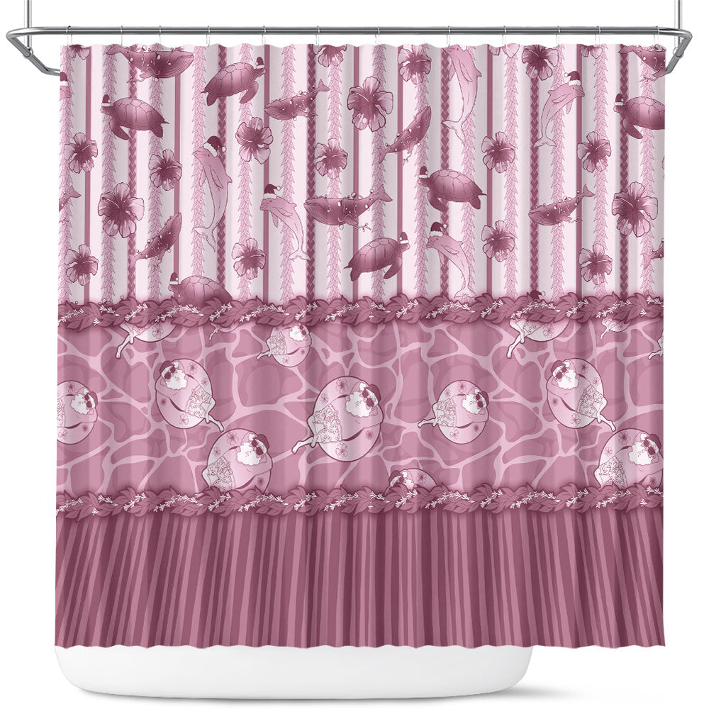 Hawaii Christmas In July Shower Curtain Dusty Pink Mele Kalikimaka Sea Animals