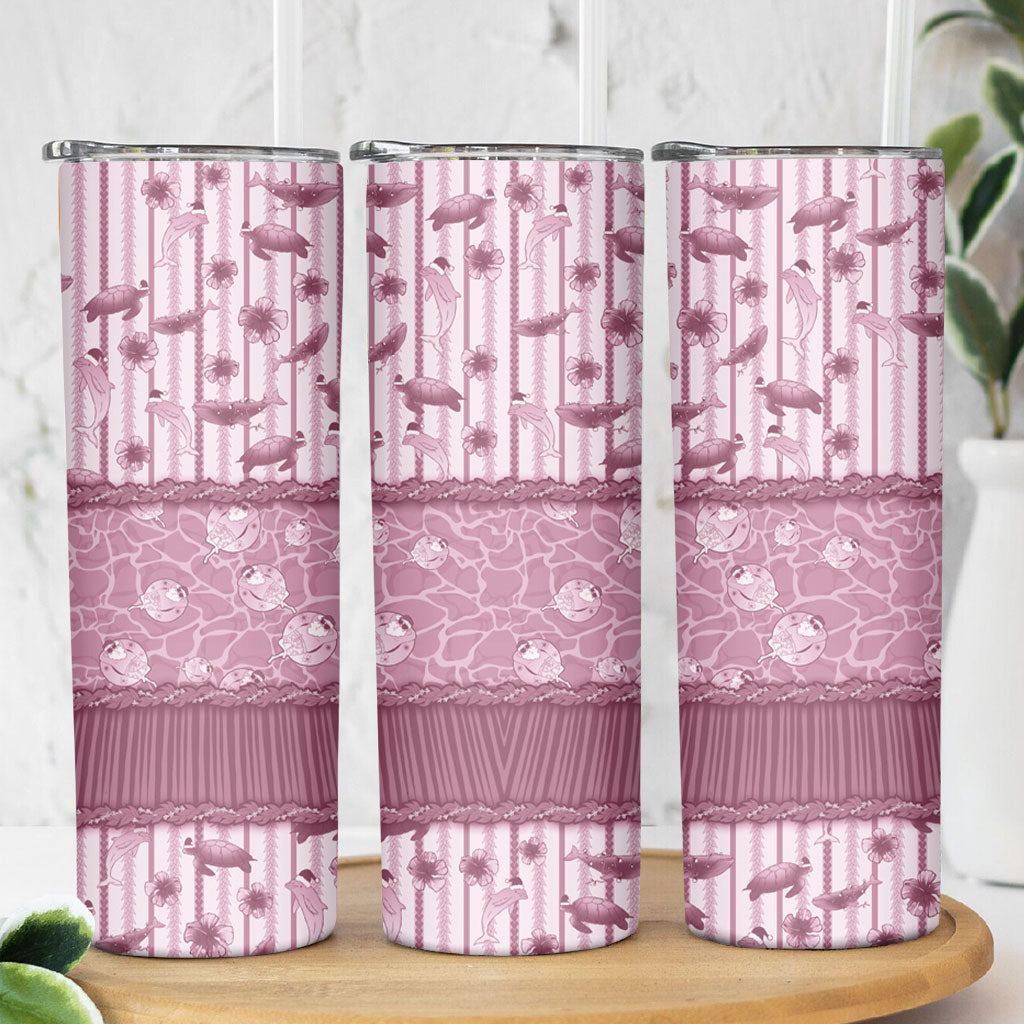 Hawaii Christmas In July Skinny Tumbler Dusty Pink Mele Kalikimaka Sea Animals