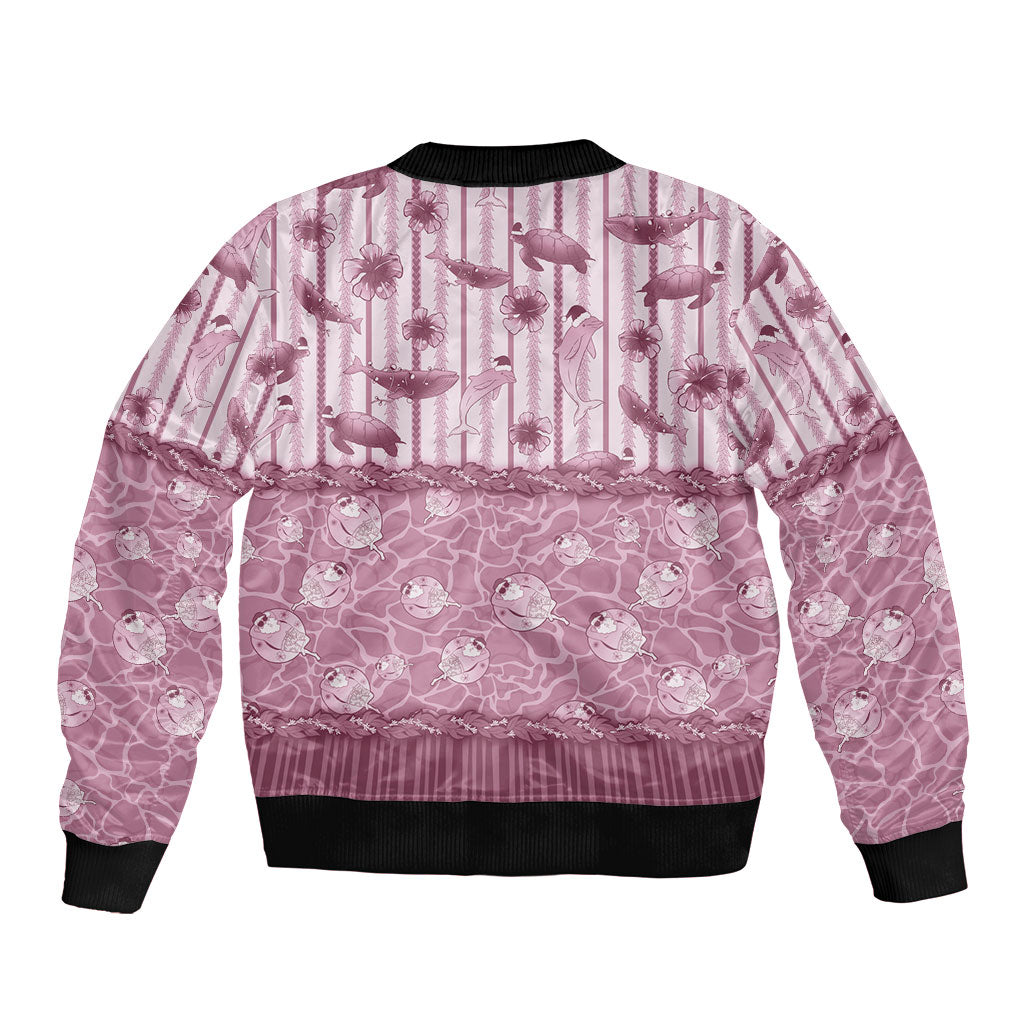 Hawaii Christmas In July Sleeve Zip Bomber Jacket Dusty Pink Mele Kalikimaka Sea Animals