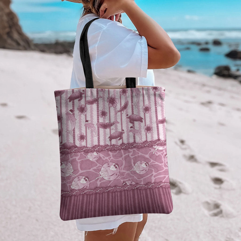 Hawaii Christmas In July Tote Bag Dusty Pink Mele Kalikimaka Sea Animals