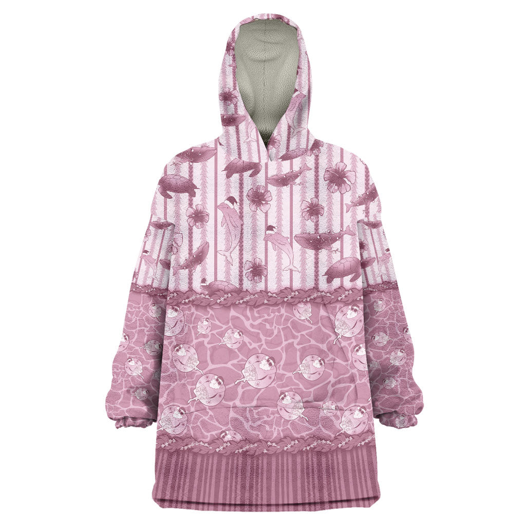 Hawaii Christmas In July Wearable Blanket Hoodie Dusty Pink Mele Kalikimaka Sea Animals