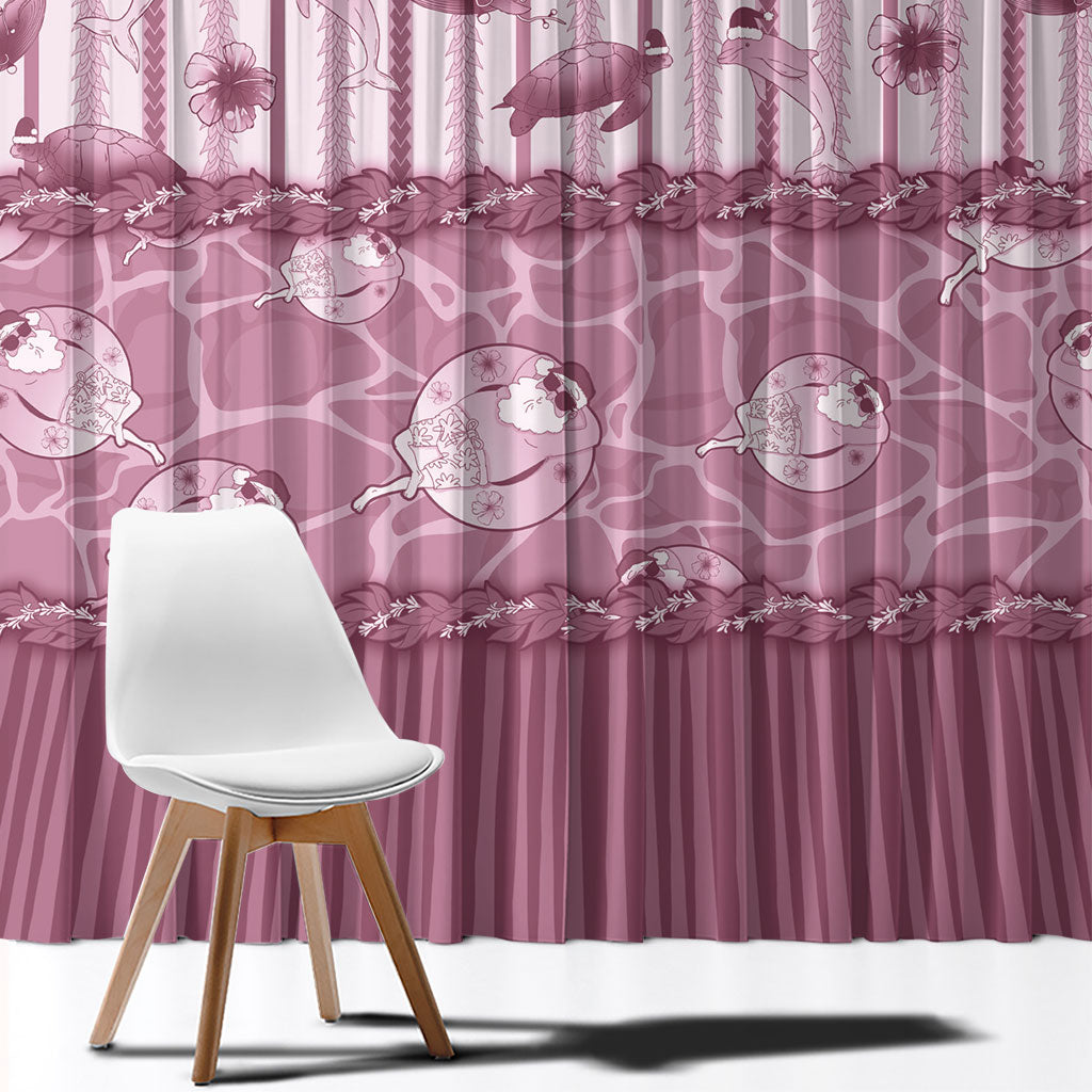 Hawaii Christmas In July Window Curtain Dusty Pink Mele Kalikimaka Sea Animals