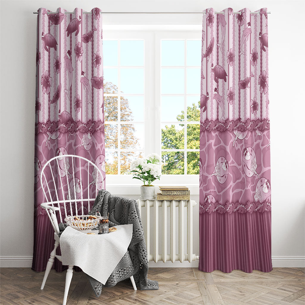 Hawaii Christmas In July Window Curtain Dusty Pink Mele Kalikimaka Sea Animals