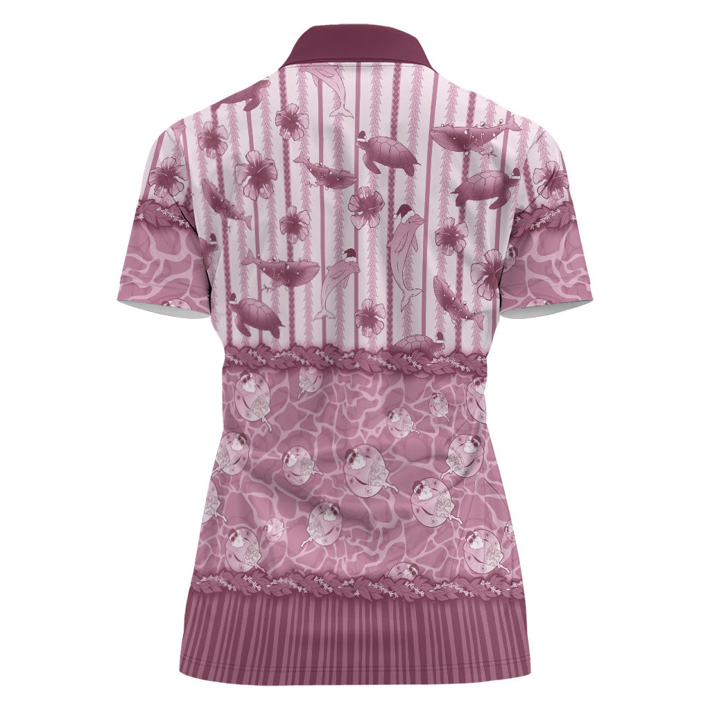 Hawaii Christmas In July Women Polo Shirt Dusty Pink Mele Kalikimaka Sea Animals