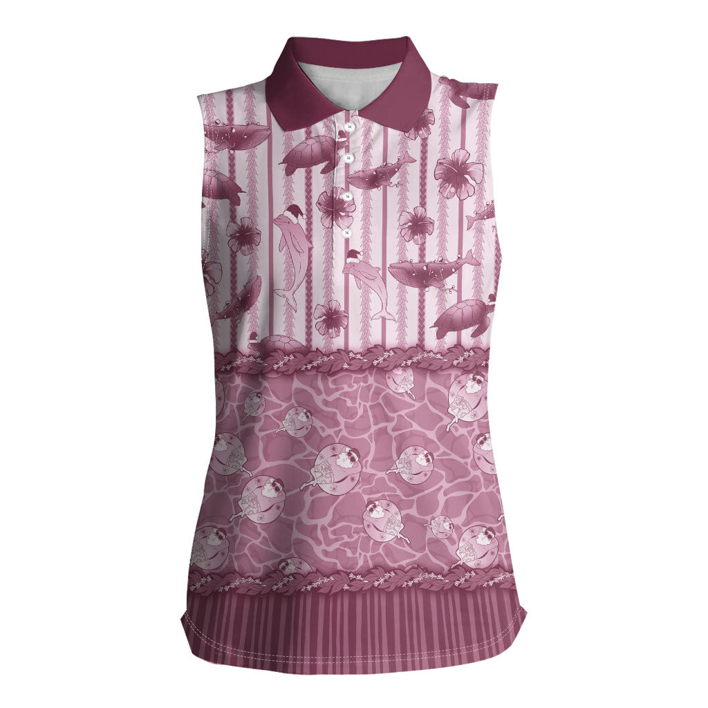 Hawaii Christmas In July Women Sleeveless Polo Shirt Dusty Pink Mele Kalikimaka Sea Animals