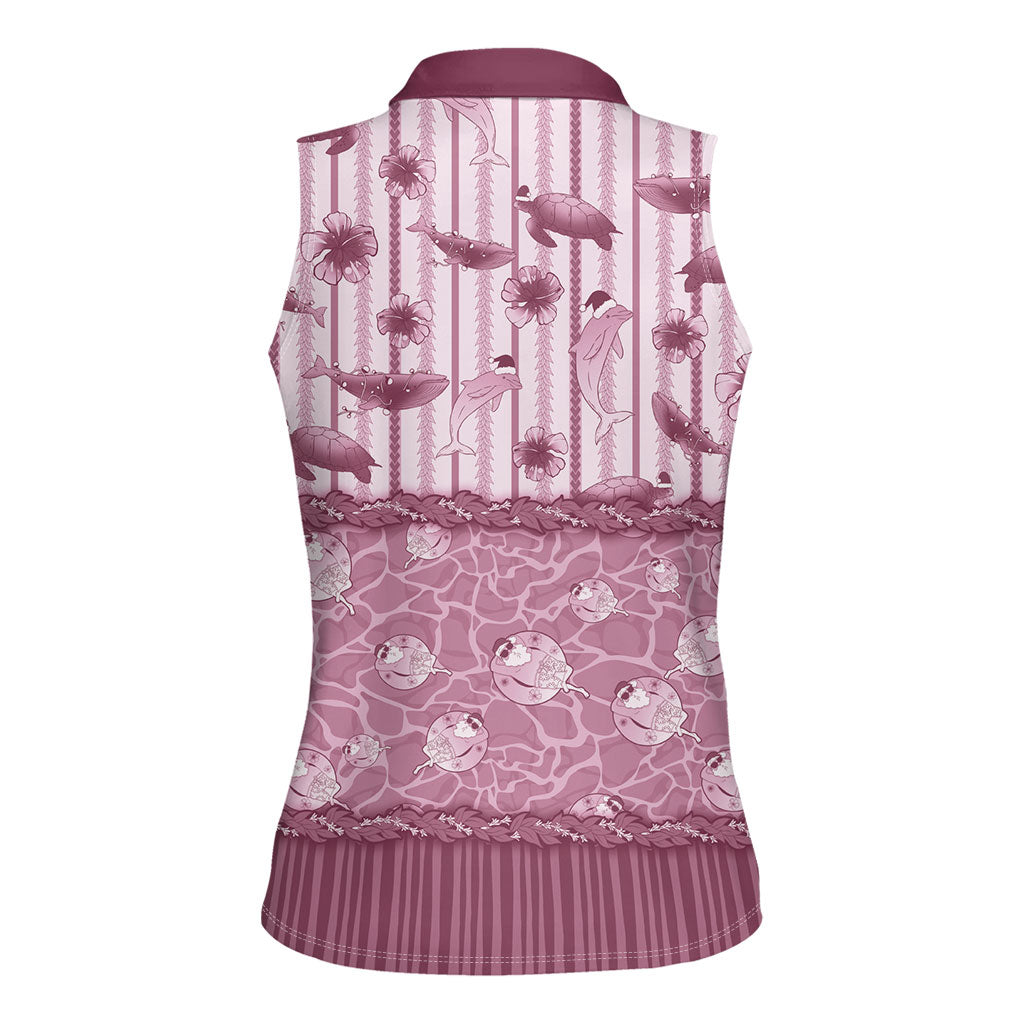 Hawaii Christmas In July Women Sleeveless Polo Shirt Dusty Pink Mele Kalikimaka Sea Animals