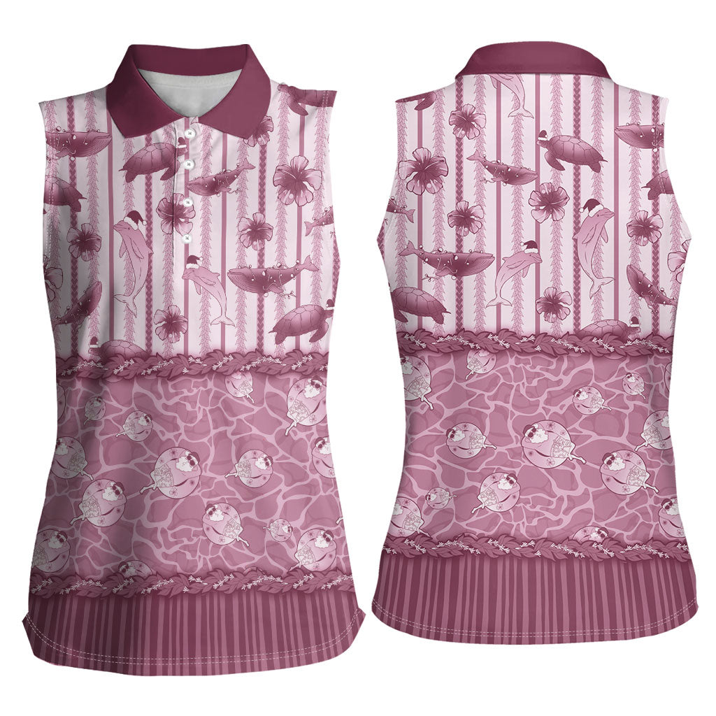 Hawaii Christmas In July Women Sleeveless Polo Shirt Dusty Pink Mele Kalikimaka Sea Animals