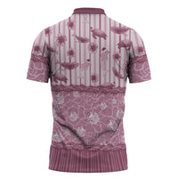 Hawaii Christmas In July Zipper Polo Shirt Dusty Pink Mele Kalikimaka Sea Animals