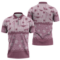Hawaii Christmas In July Zipper Polo Shirt Dusty Pink Mele Kalikimaka Sea Animals