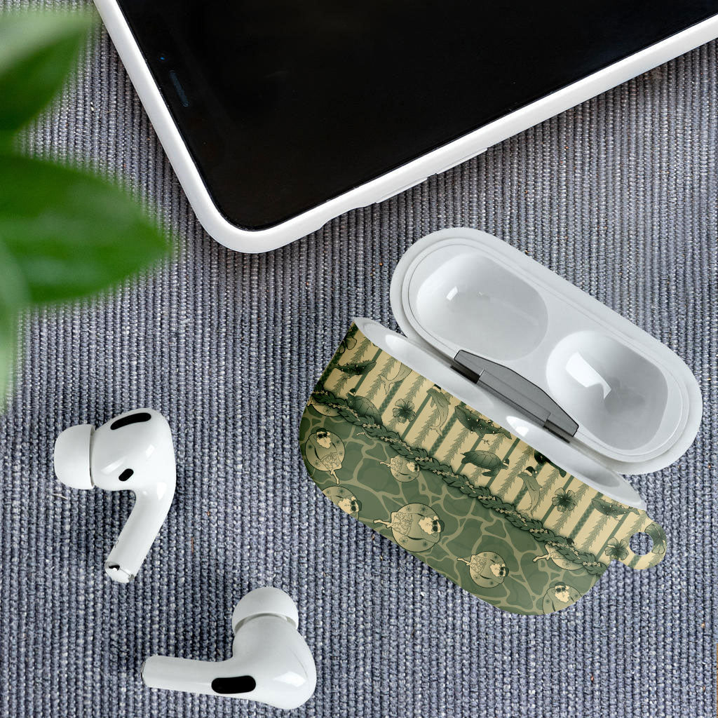 Hawaii Christmas In July AirPods Case Olive Green Mele Kalikimaka Sea Animals