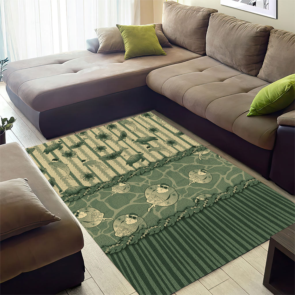 Hawaii Christmas In July Area Rug Olive Green Mele Kalikimaka Sea Animals
