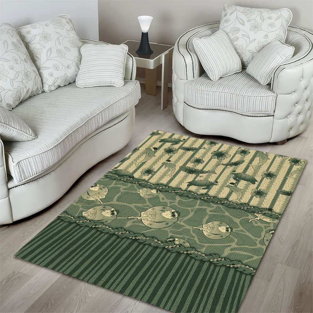 Hawaii Christmas In July Area Rug Olive Green Mele Kalikimaka Sea Animals