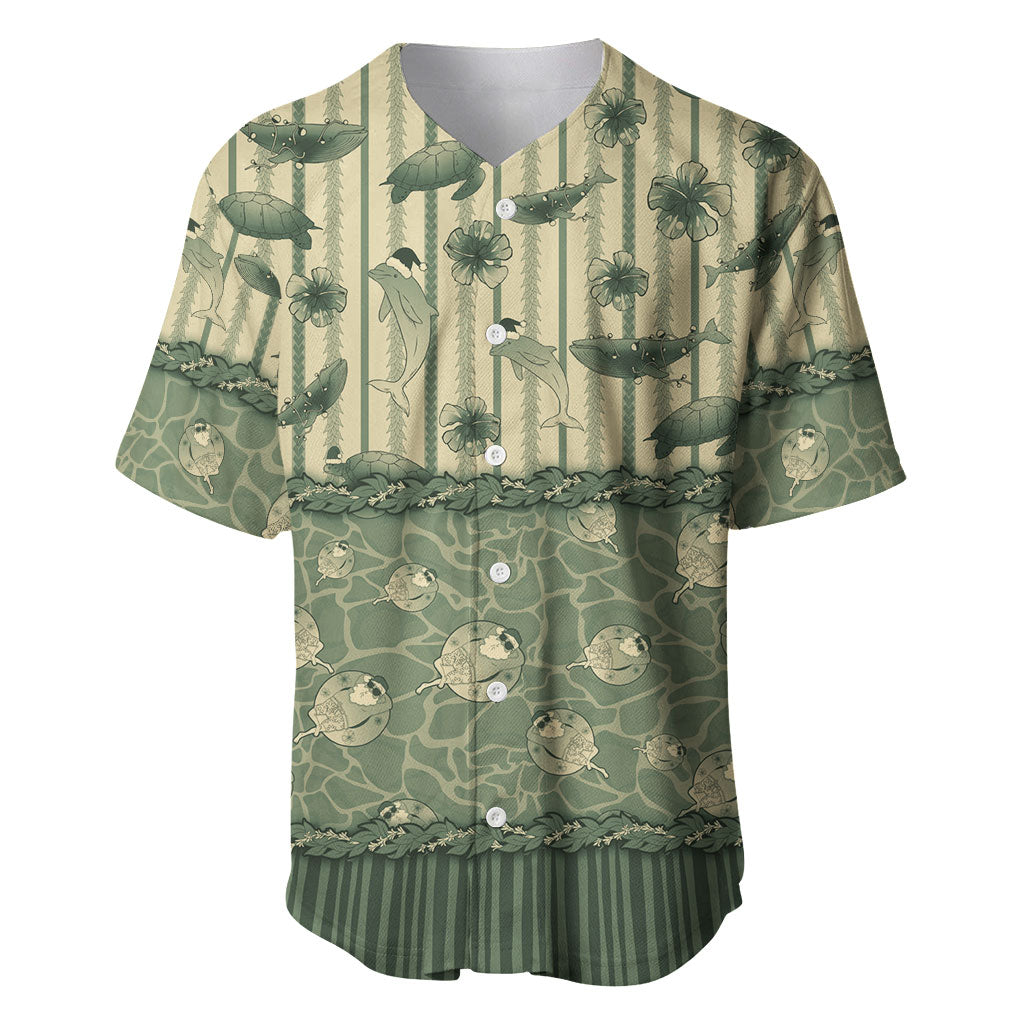 Hawaii Christmas In July Baseball Jersey Olive Green Mele Kalikimaka Sea Animals