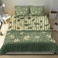 Hawaii Christmas In July Bedding Set Olive Green Mele Kalikimaka Sea Animals