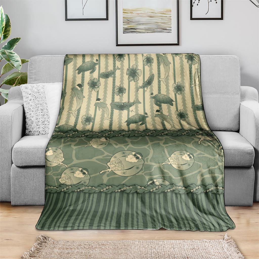 Hawaii Christmas In July Blanket Olive Green Mele Kalikimaka Sea Animals