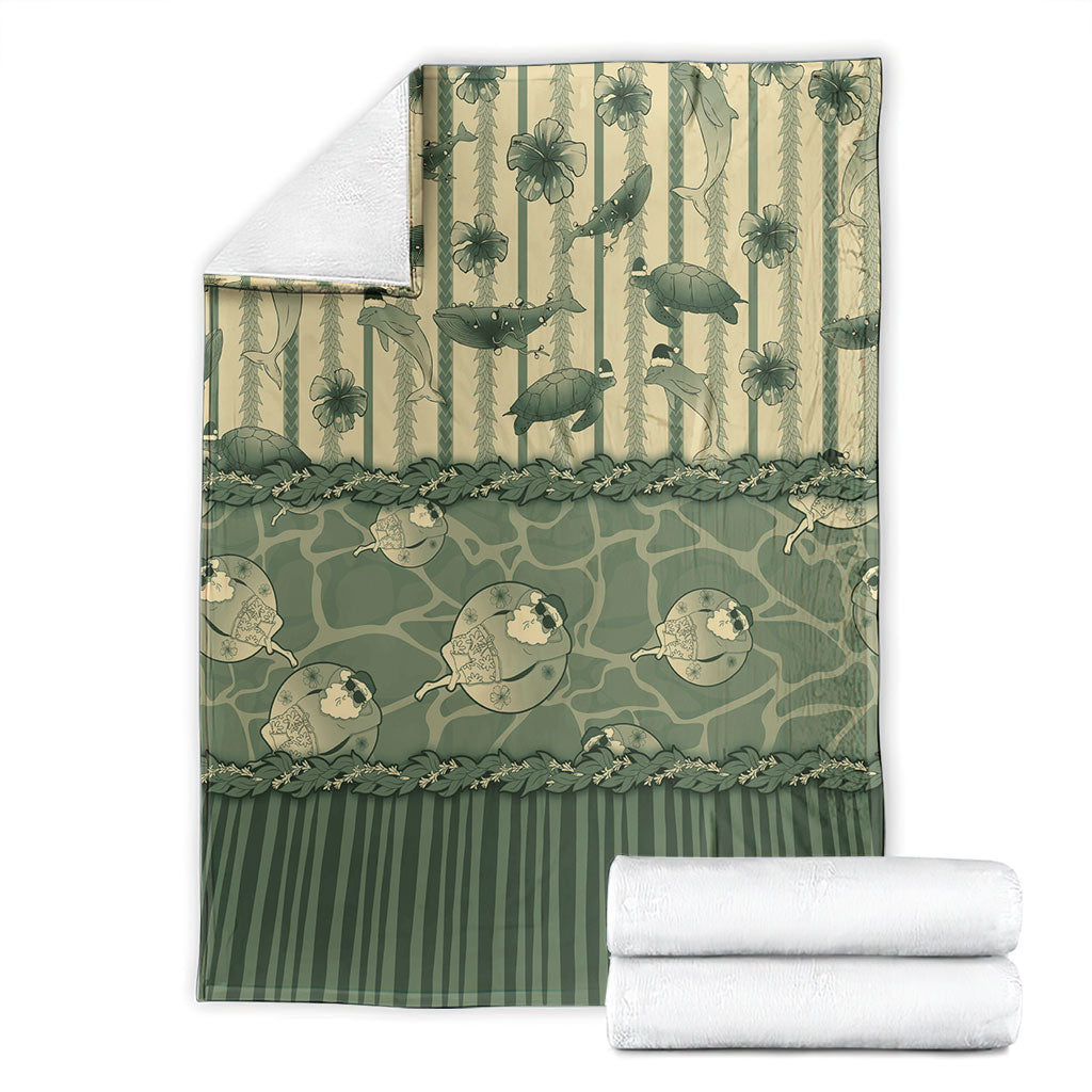 Hawaii Christmas In July Blanket Olive Green Mele Kalikimaka Sea Animals