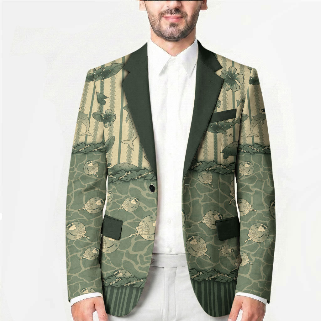 Hawaii Christmas In July Blazer Olive Green Mele Kalikimaka Sea Animals