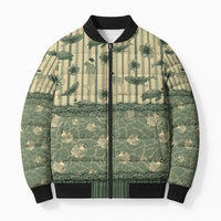 Hawaii Christmas In July Bomber Puffer Jacket Olive Green Mele Kalikimaka Sea Animals