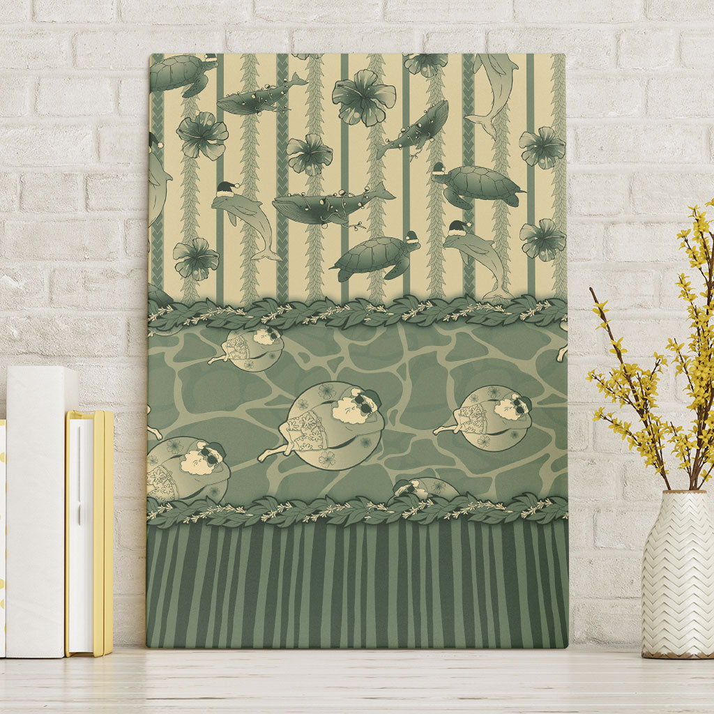 Hawaii Christmas In July Canvas Wall Art Olive Green Mele Kalikimaka Sea Animals