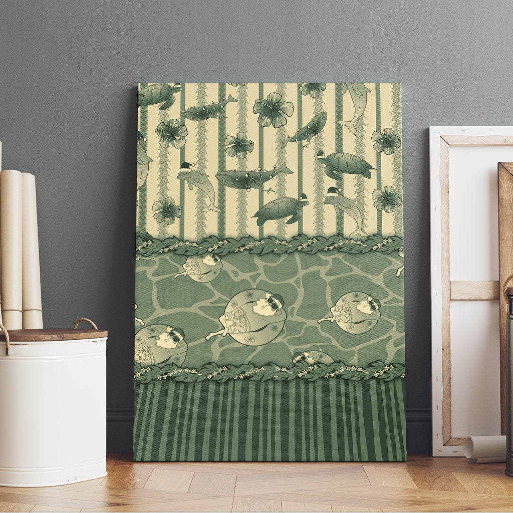 Hawaii Christmas In July Canvas Wall Art Olive Green Mele Kalikimaka Sea Animals