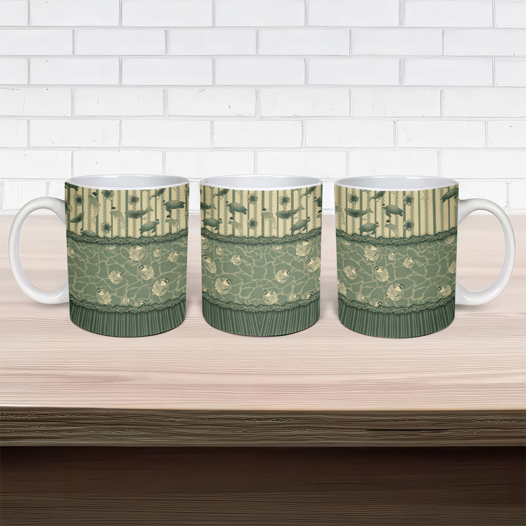 Hawaii Christmas In July Ceramic Mug Olive Green Mele Kalikimaka Sea Animals
